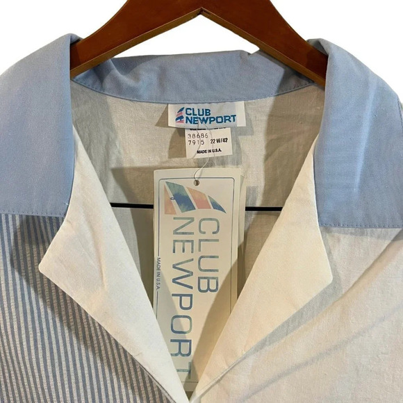 Club Newport NWT Vintage Shirt Plus Size 22W Blue White Striped Short Sleeve Top - Picture 4 of 5